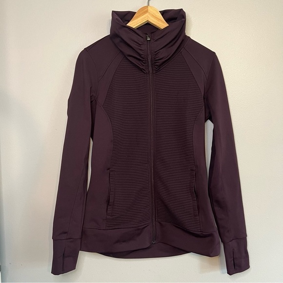 Athleta Women's Dark Purple Activewear Track Jacket Thumbhole Sz M High Neck Zip - Picture 1 of 12